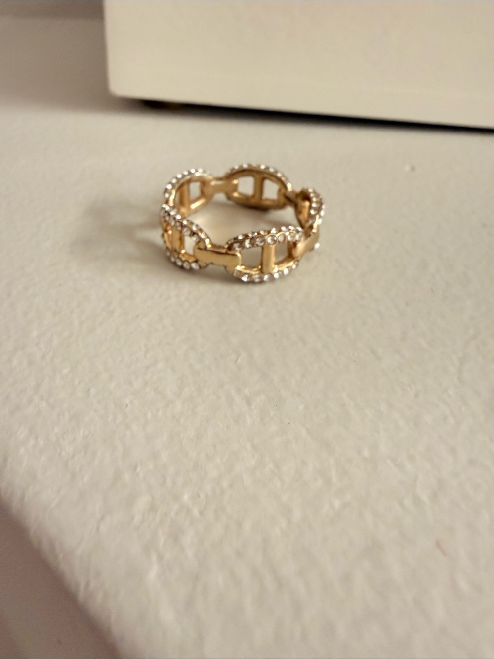J. Crew Gold Link Ring with Clear Crystal Accents size 7